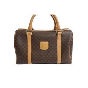 Celine Beige Boston Brown Tan Macadam Leather Bag